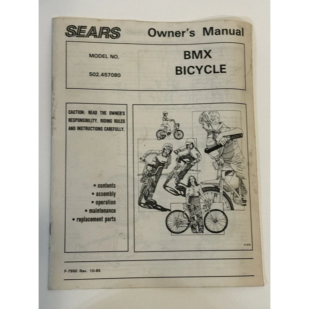 Sears Owner's Manual BMX Bicycle 502.457080 Vintage 70's Or 80's